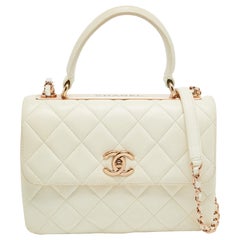  Chanel Off White Quilted Leather Small Trendy CC Flap Bag