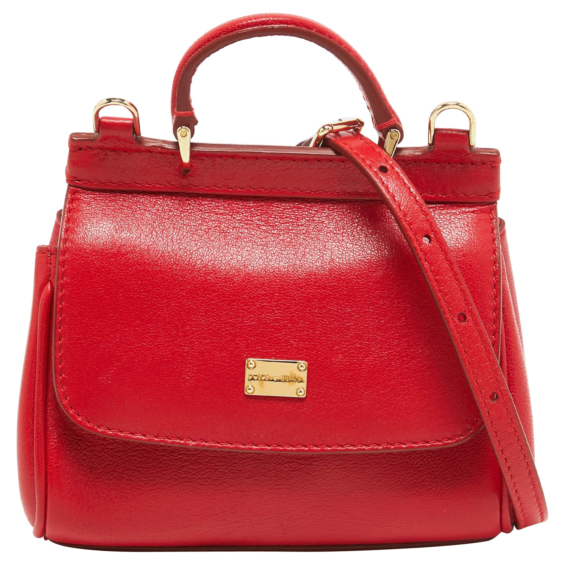 Dolce & Gabbana Red Leather Mini Miss Sicily Top Handle Bag