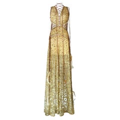 Roberto Cavalli Sheer Gold Sequin Evening Gown Spring 2017 Size 40IT