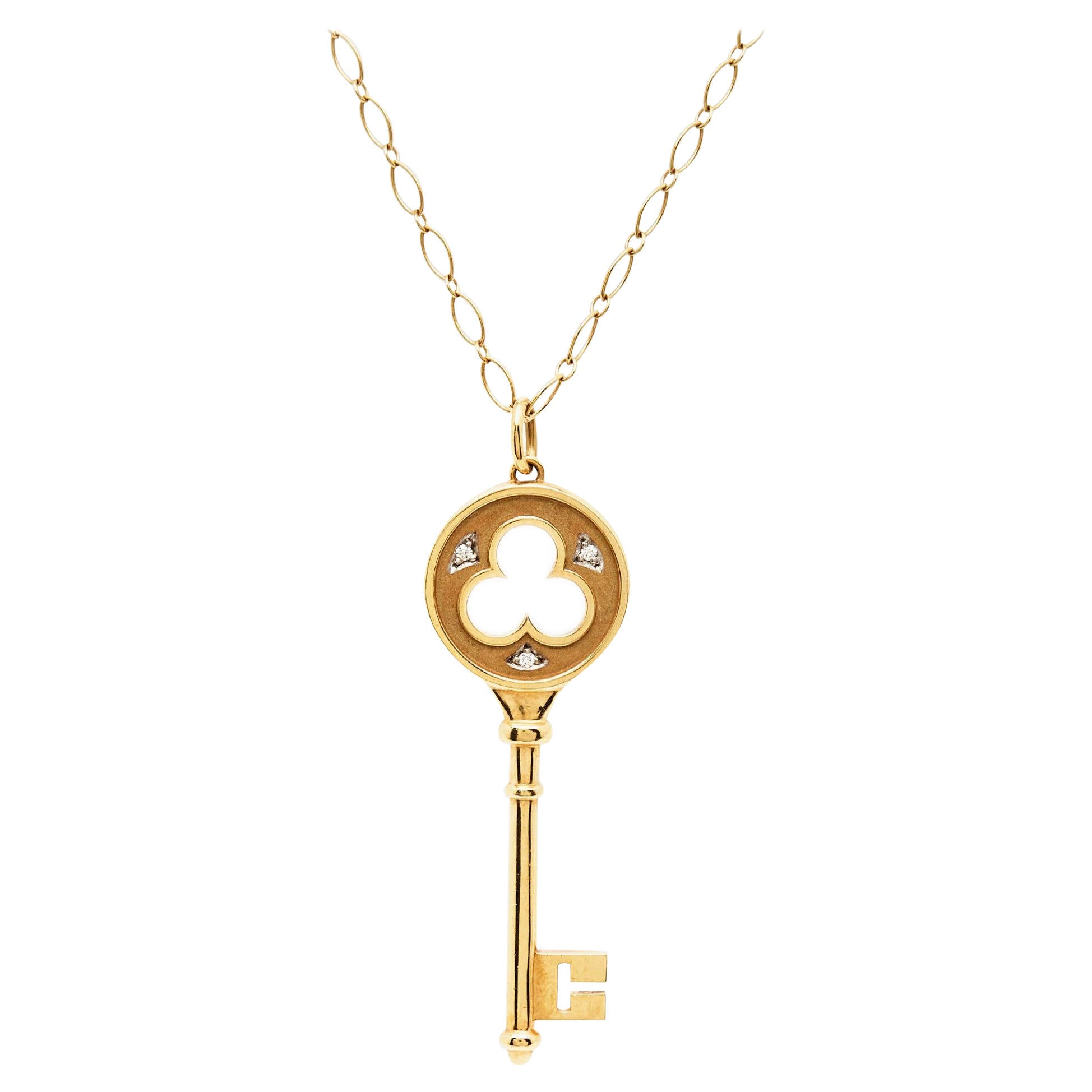 Tiffany & Co. Crown Key Diamond 18k Two Tone Gold Pendant Necklace For Sale