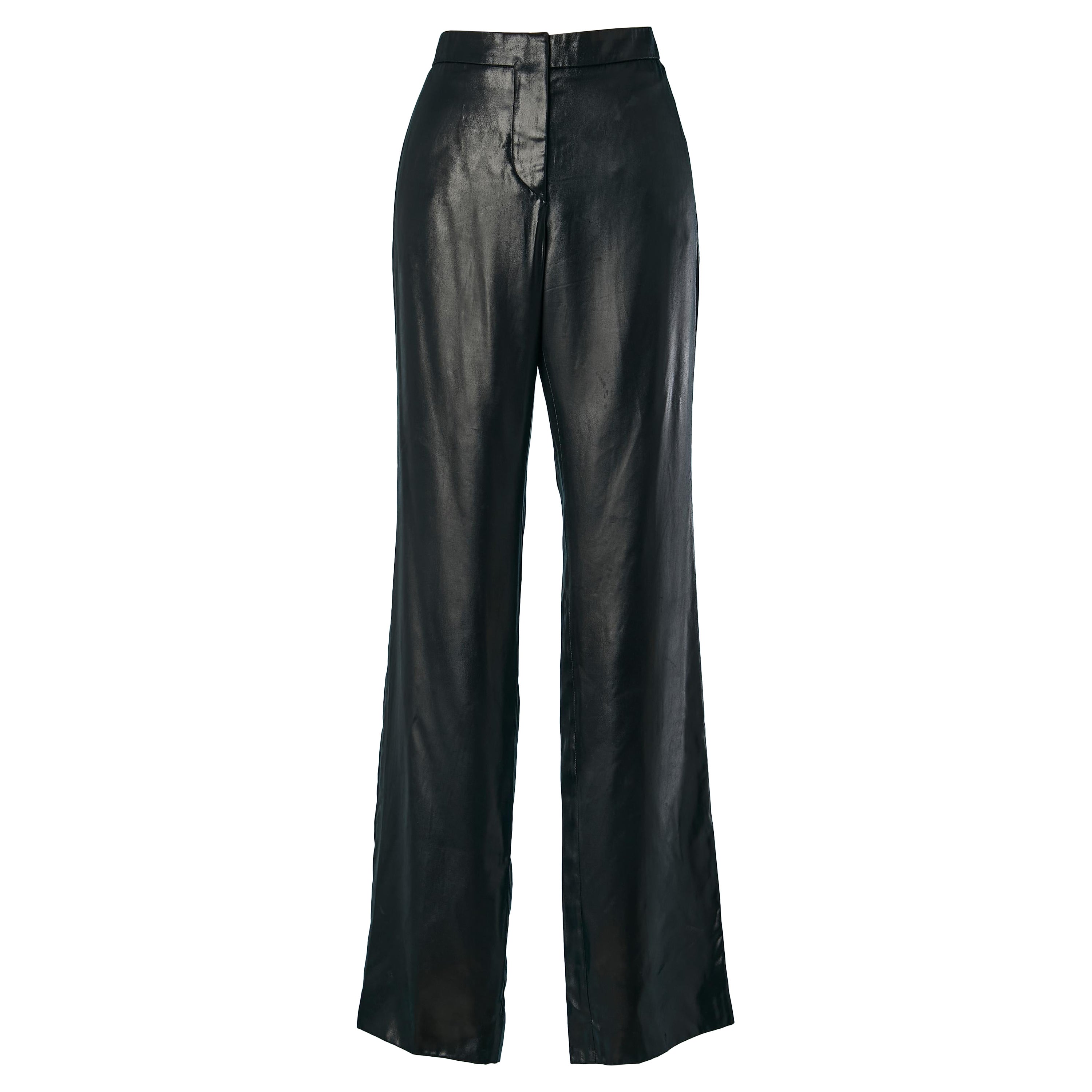 Schwarze, glänzende Satin-Hose mit Rückentaschen von Chanel  im Angebot