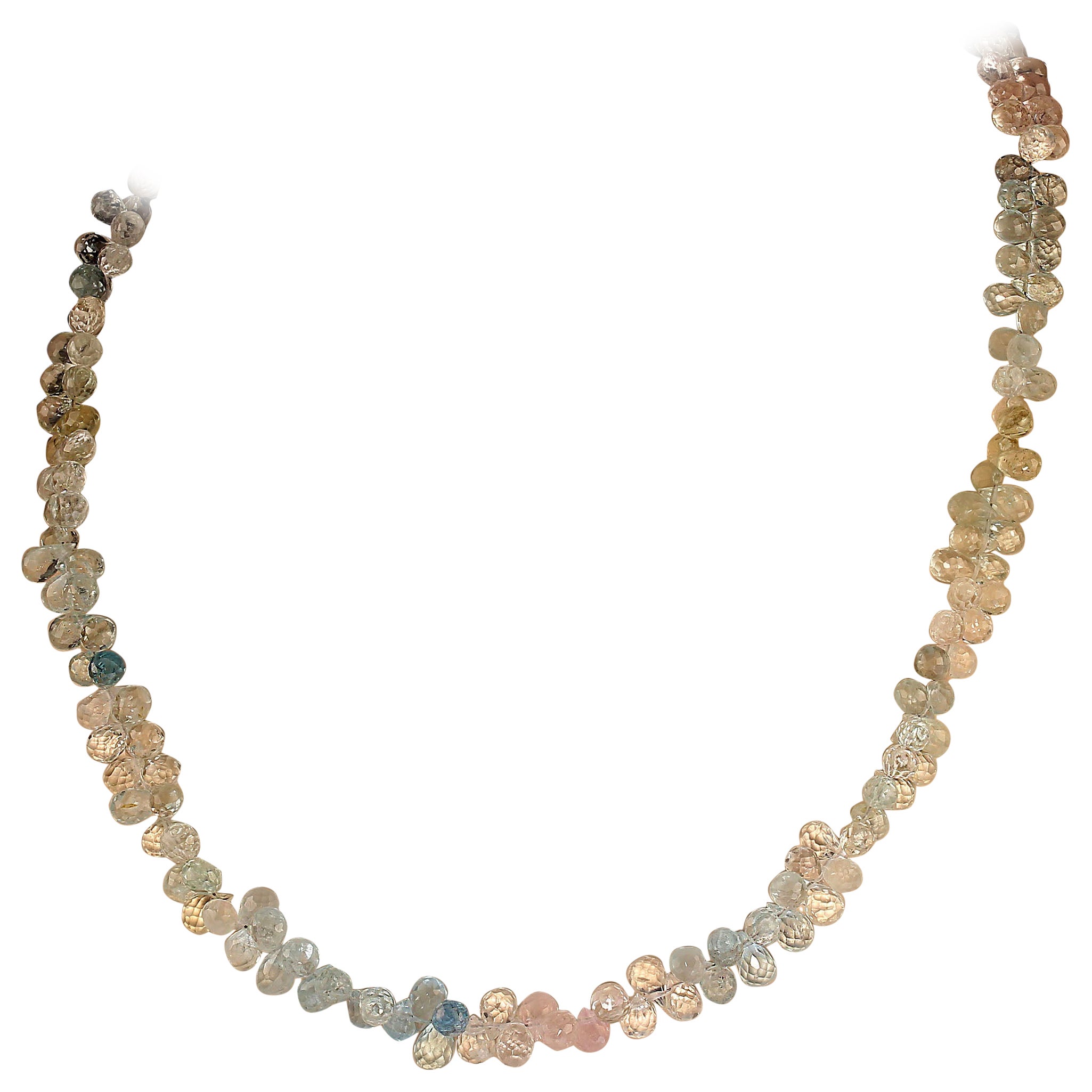 Artisan AJD 20 Inch Flashing, Sparkling Multi Color Beryl Briolette Necklace for March  For Sale