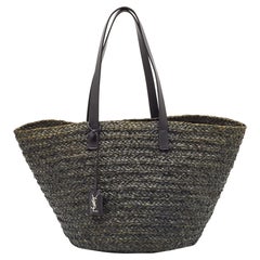 Saint Laurent Black Woven Raffia and Leather Basket Bag