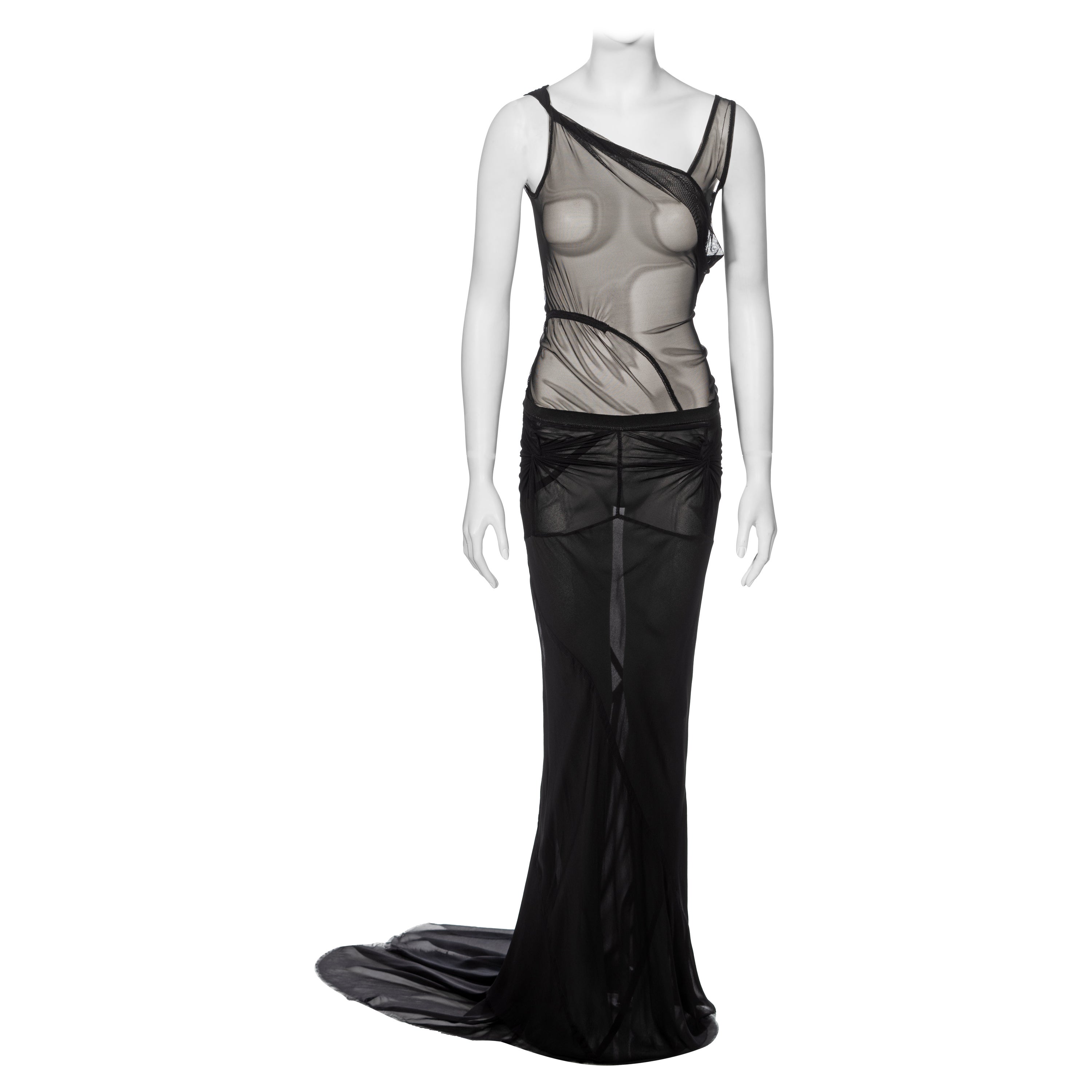Rick Owens - Ensemble robe de soirée et jupe «Elektra » en soie et maille noire, printemps-été 1999 en vente