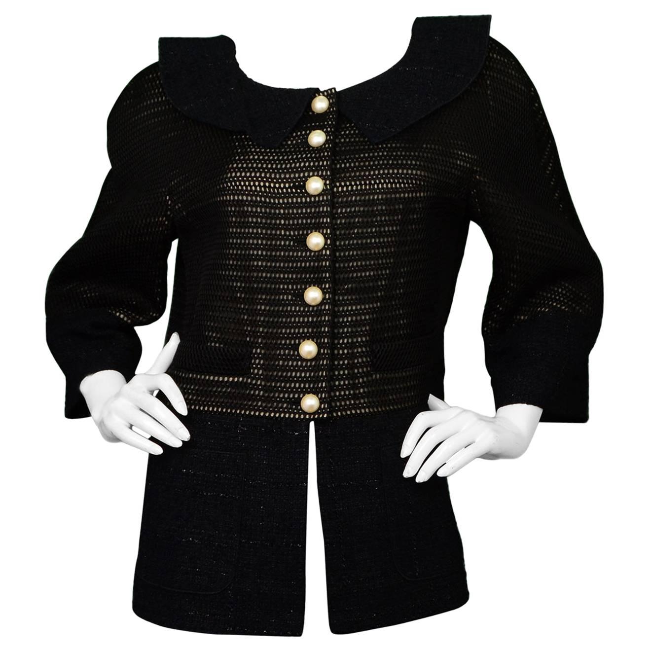 Chanel Black 3/4 Sleeve Swing Jacket w/ Pearl Buttons sz FR48