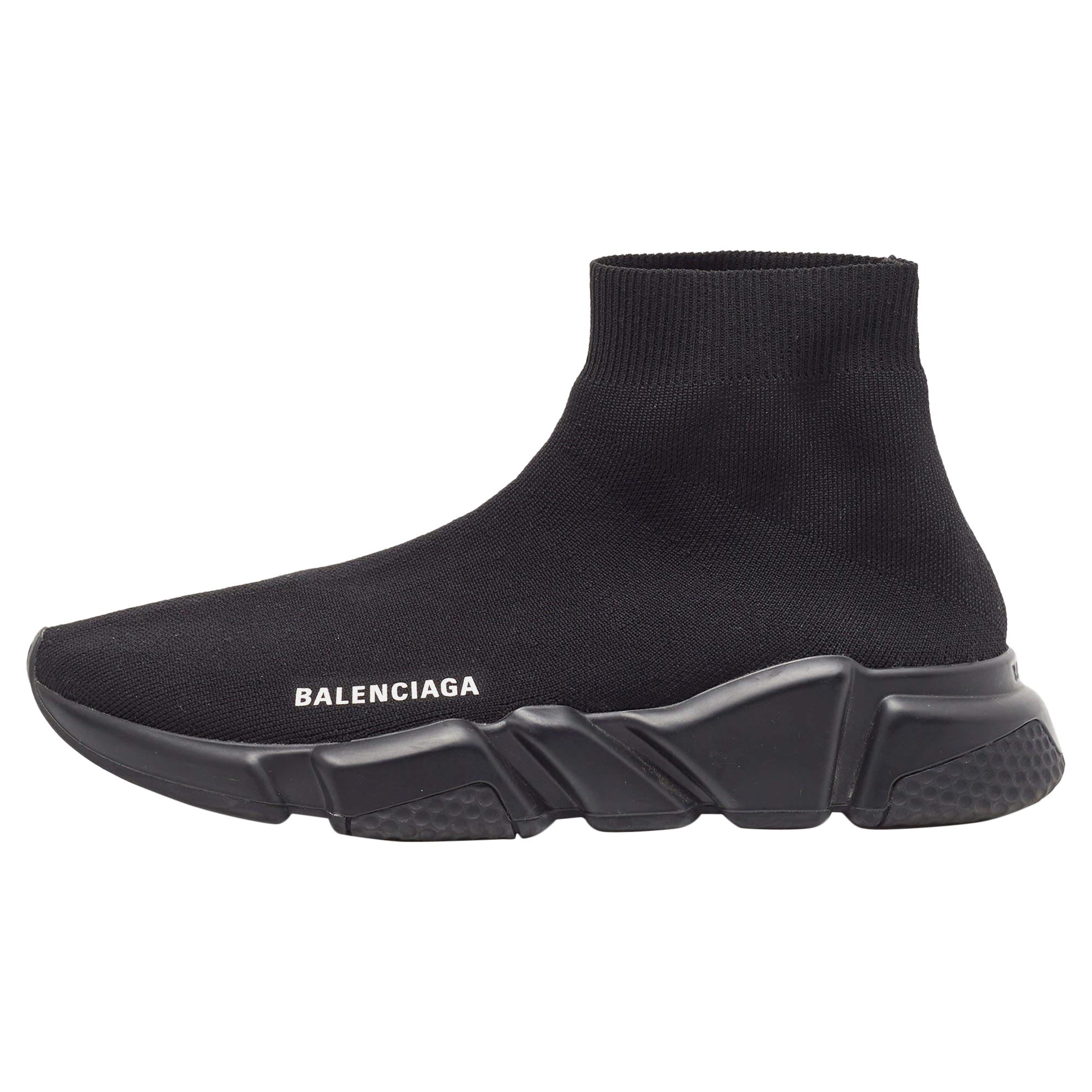 Balenciaga Black Knit Fabric Speed Trainer Sneakers Size 41 For Sale