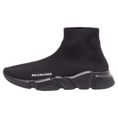 Used Balenciaga Black Knit Fabric Speed Trainer Sneakers Size 41