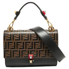 Fendi Black/Brown FF Leather Medium Kan I Shoulder Bag