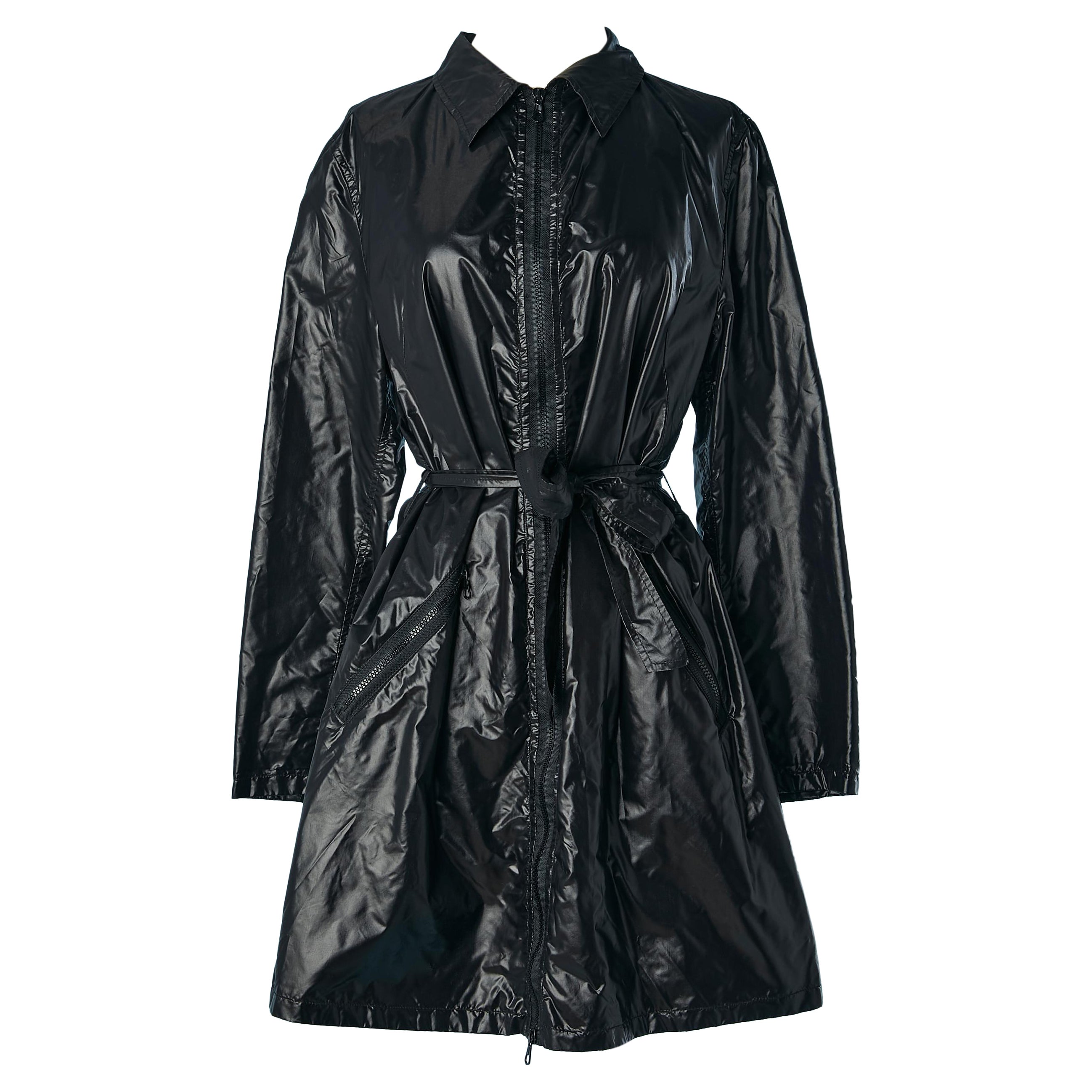 Black nylon raincoat with zip closure Fendissime Republica Italiana  For Sale