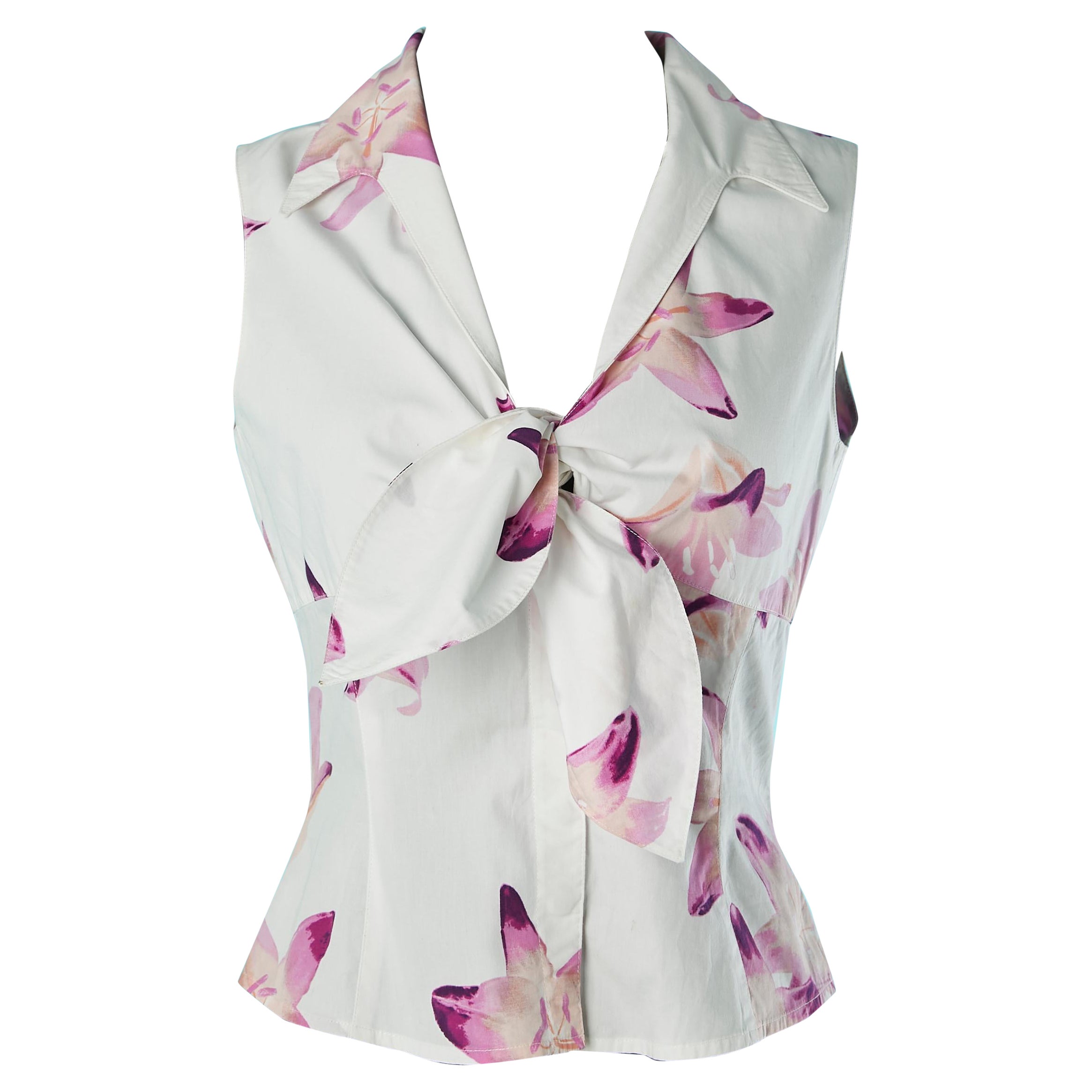 Sleeveless cotton shirt with flower print Thierry Mugler Couture  For Sale