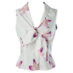Retro Sleeveless cotton shirt with flower print Thierry Mugler Couture 