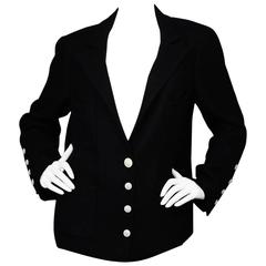 Chanel Black Cotton Jacket w/ White Buttons sz FR46