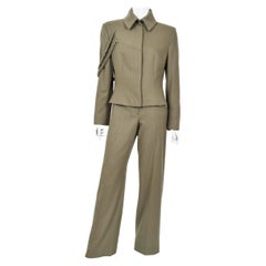 2001 Alexander McQueen Documented Runway Moss-Green Wool Braided Jacket Pantsuit