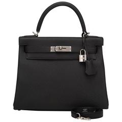 Hermes Black Togo Kelly 28cm Palladium Hardware