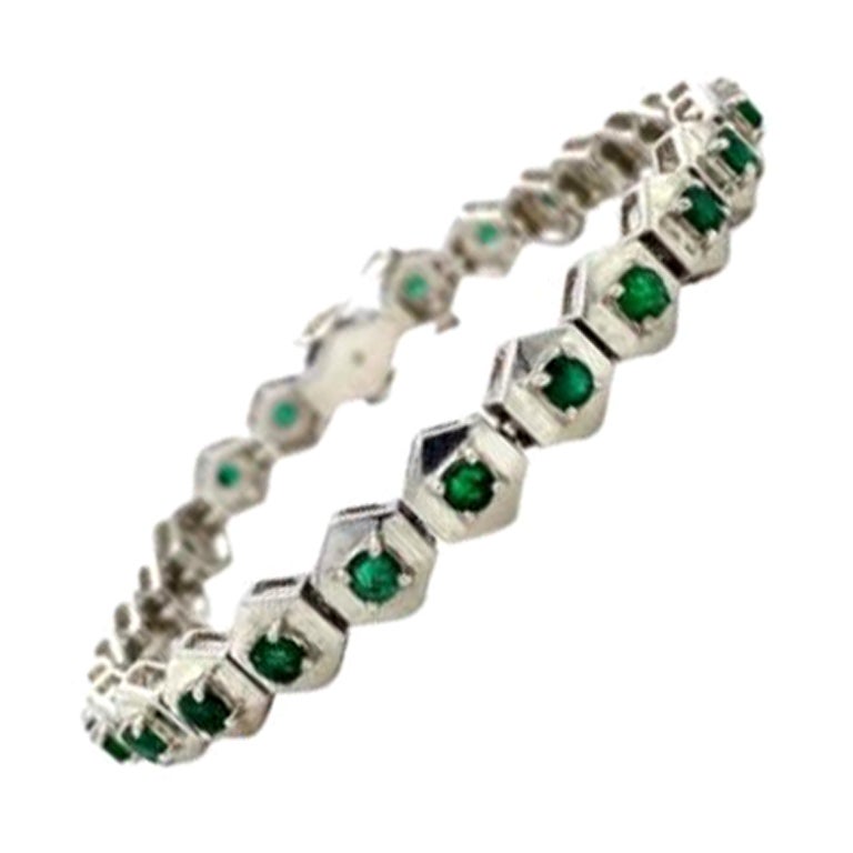 Sechseckiges Sterlingsilber-Armband mit echtem Smaragd .925, Geschenk für Mutter im Angebot