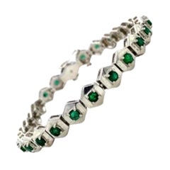 Vintage Genuine Emerald .925 Sterling Silver Hexagon Bracelet Gift for Mom