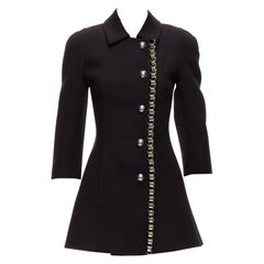 DAVID KOMA Runway Cady, robe manteau ajustée noire avec bordure en chaîne, taille UK 6 XS