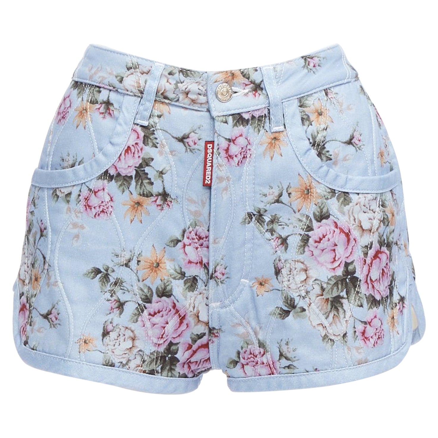 DSQUARED2 vintage floral quilted cotton blend high waisted bloomer shorts IT36 S For Sale