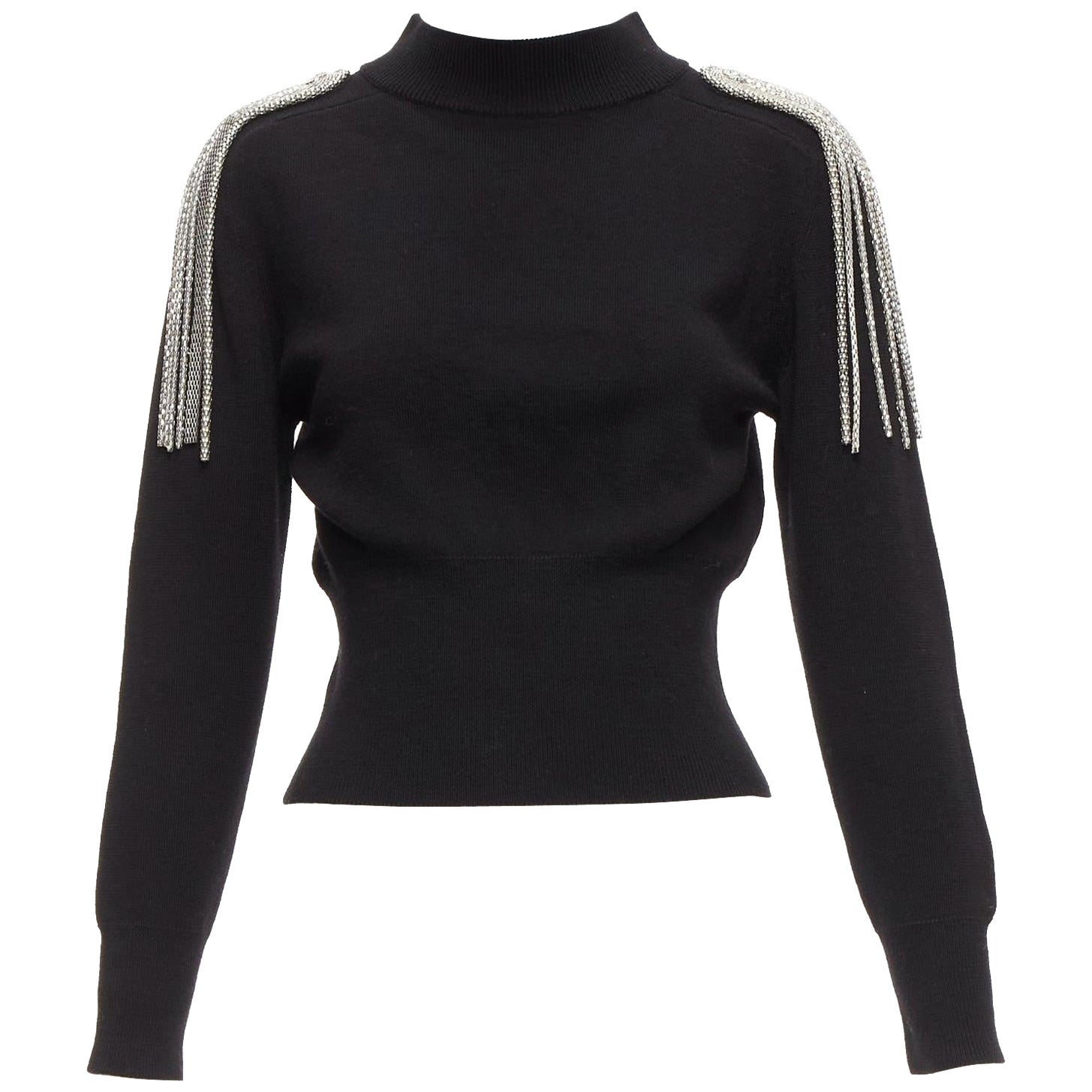 CHRISTOPHER KANE 100% merino wool black silver shoulder chain sweater XS For Sale
