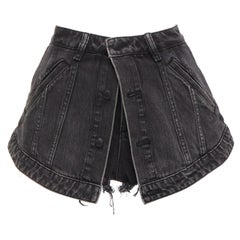 Used ALEXANDER WANG black washed cotton layered skort high waist cutaway shorts 25"