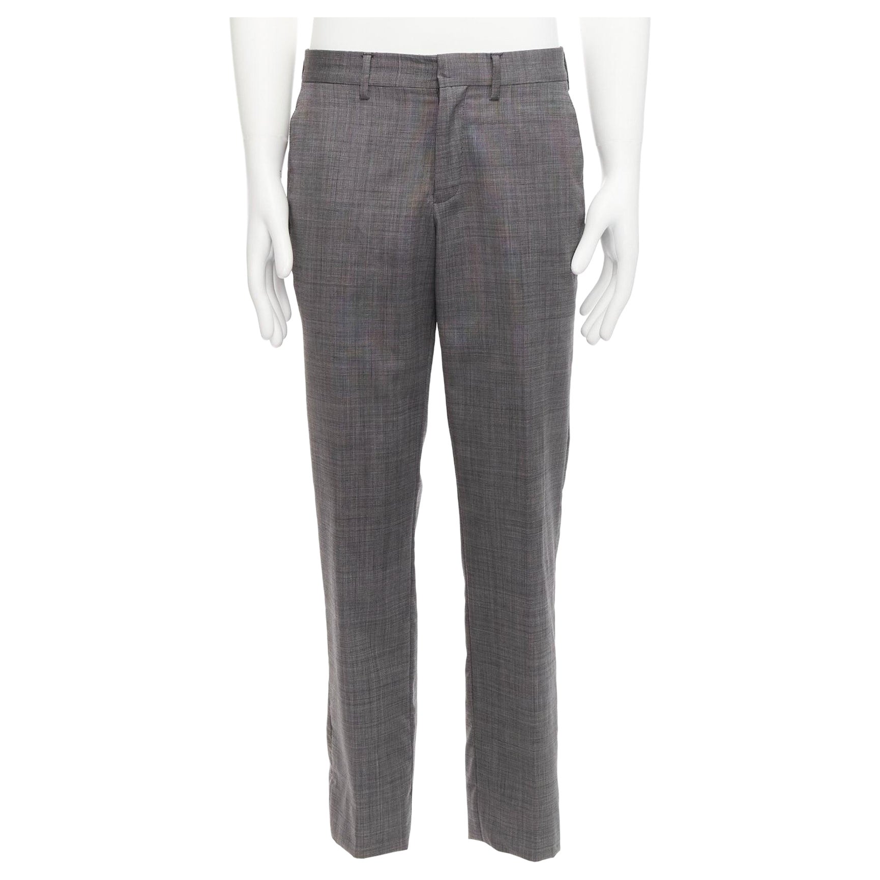 VERSACE 100% cotton grey checkered straight leg dress trousers IT48 M For Sale
