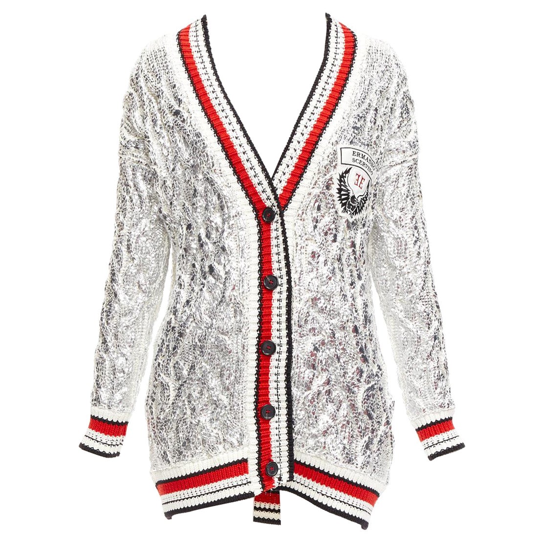 ERMANNO SCERVINO Over Sweatshirt silver foil cotton cable knit cardigan S For Sale
