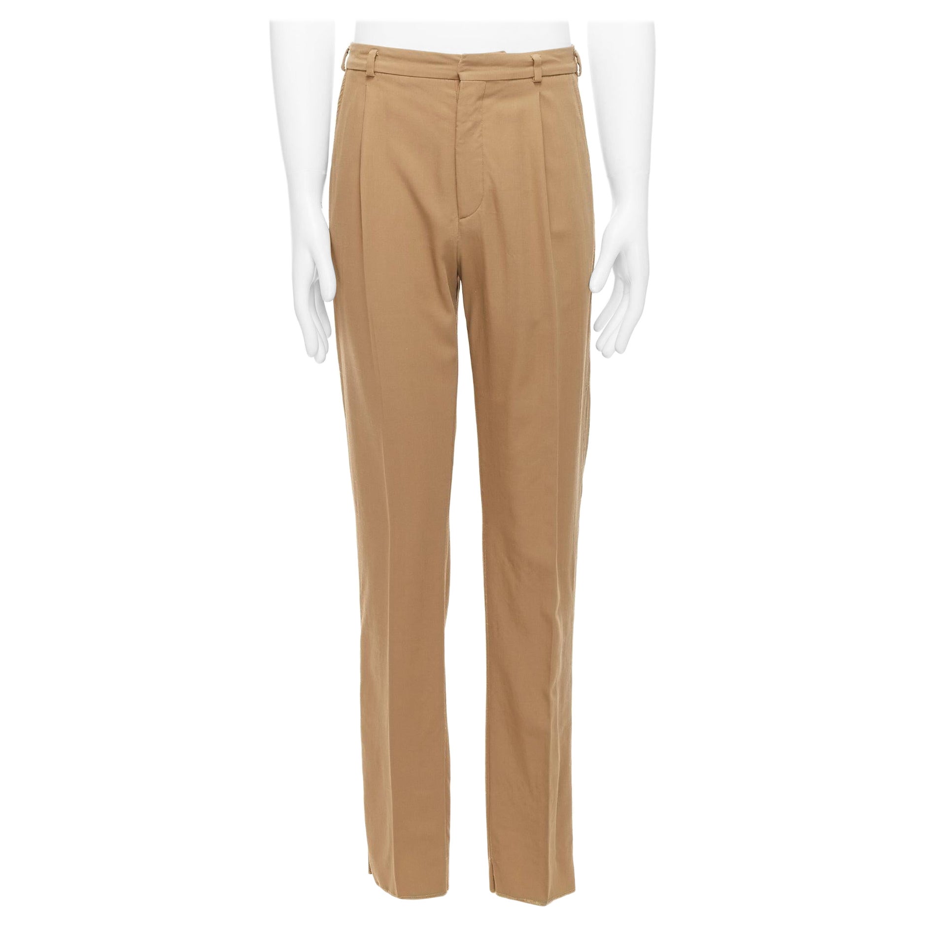 BOTTEGA VENETA 100% wool tan brown cotton lined pleated front pants IT48 M For Sale
