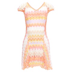 MISSONI pink cotton chevron zigzag knit V neck cap sleeve mini dress IT38 XS