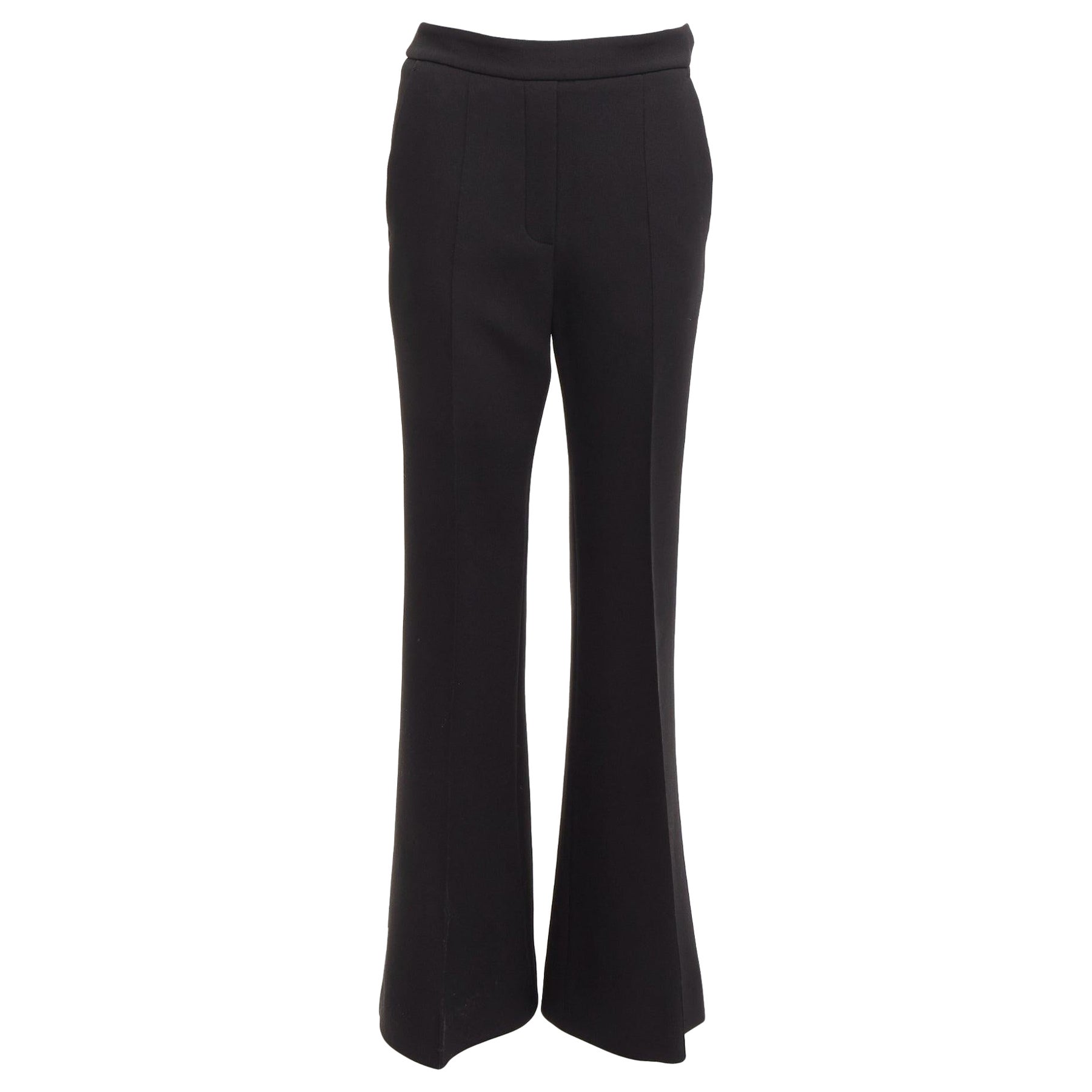 ELLERY black textured crepe minimal classic wide leg flared pants US8 L For Sale