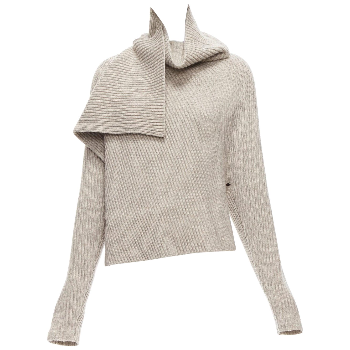 OLD CELINE Phoebe Philo stone wool cashmere draped neck open back sweater XS For Sale