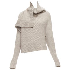 Retro OLD CELINE Phoebe Philo stone wool cashmere draped neck open back sweater XS