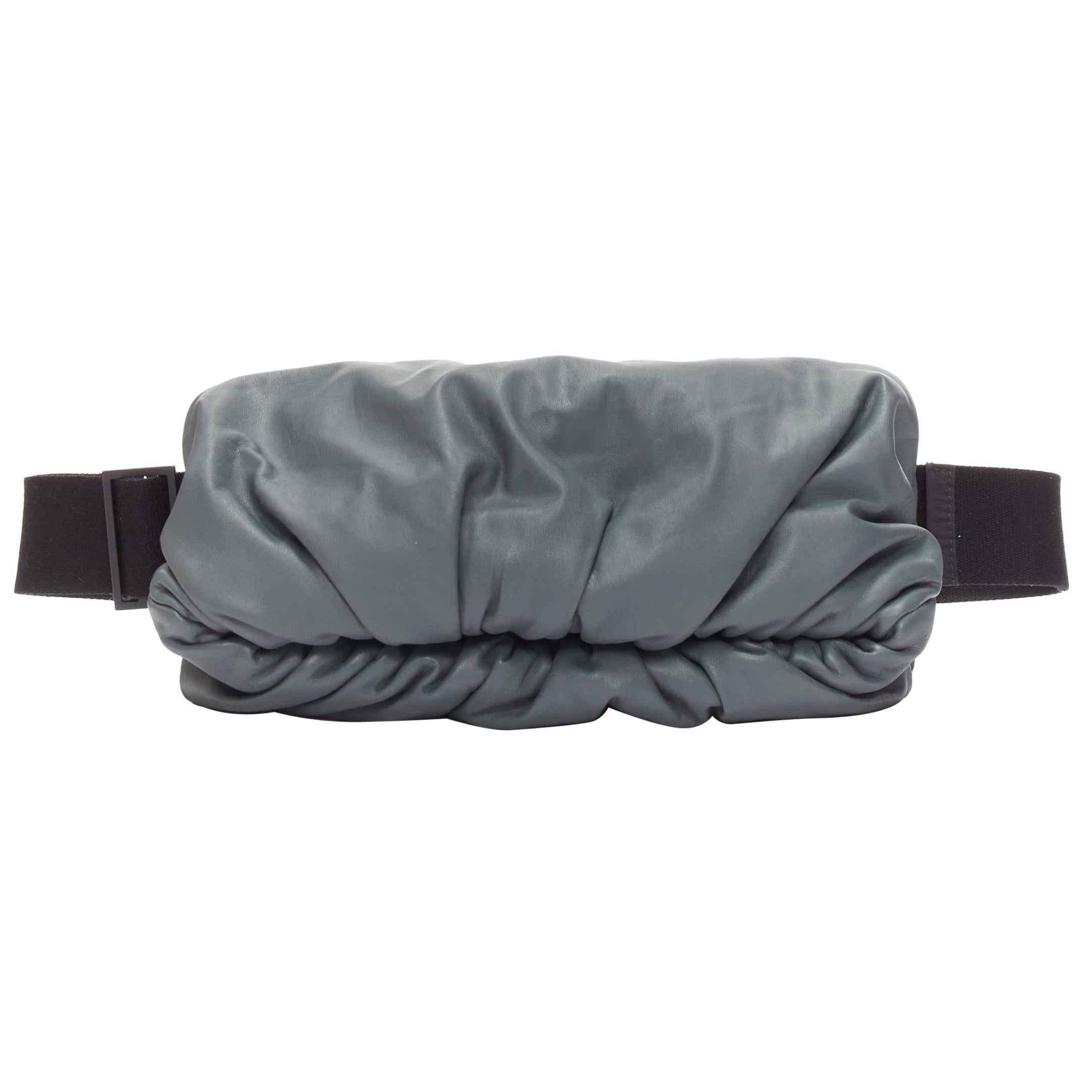 BOTTEGA VENETA The Body pouch grey smooth leather black sport strap waist bag For Sale