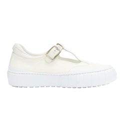 FENDI blanc cuir toile logo boucles t strap platform sneakers EU41