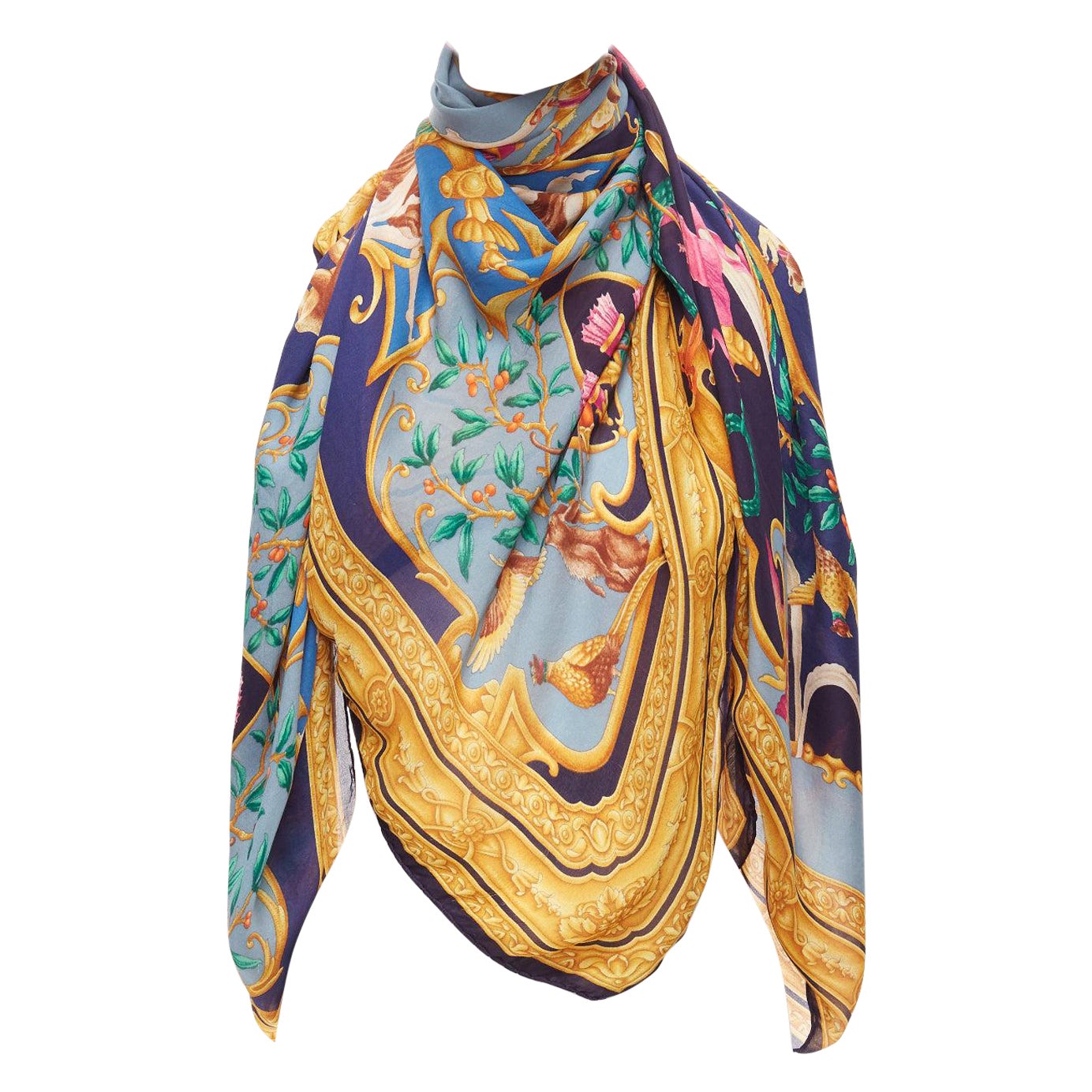 rare GUCCI Tom Ford Vintage Diana Legend Barocco motif silk square scarf For Sale