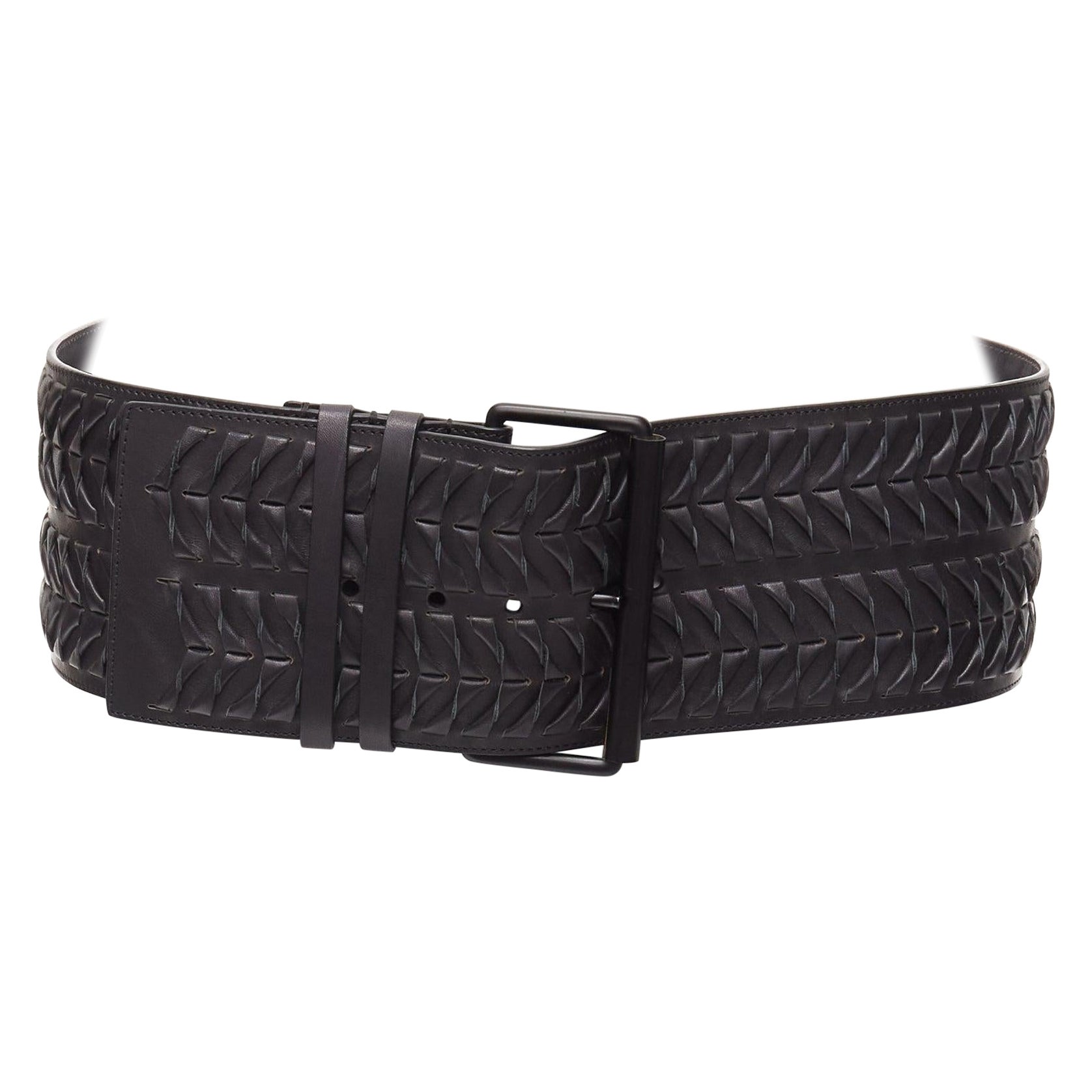 rare HAIDER ACKERMANN black leather woven wide buckle oversized belt L For Sale