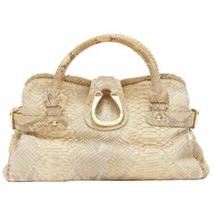 GIORGIO ARMANI beige coated scaled leather gold buckle side belt top handle bag