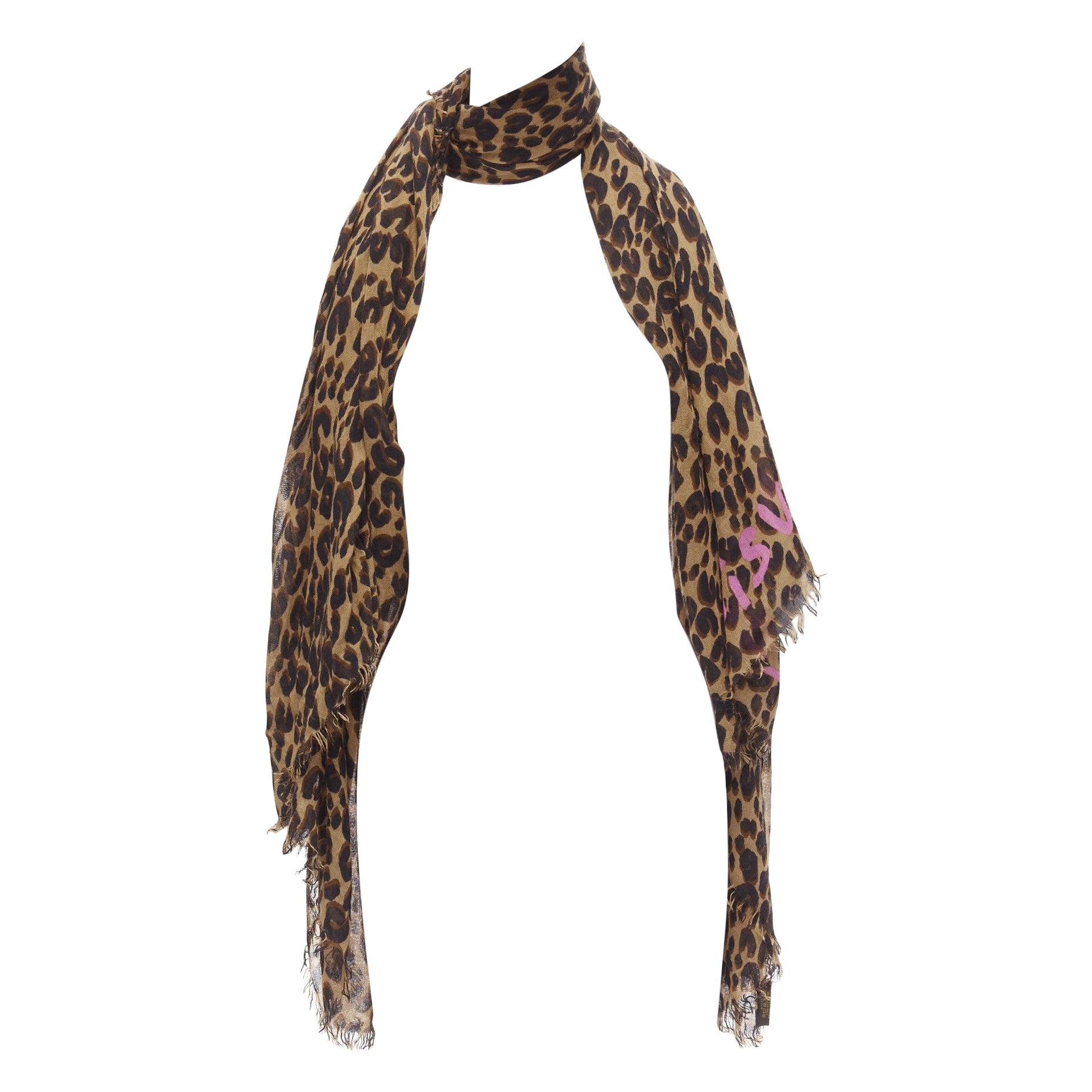 LOUIS VUITTON Stephen Sprouse brown cashmere silk graffiti logo leopard scarf