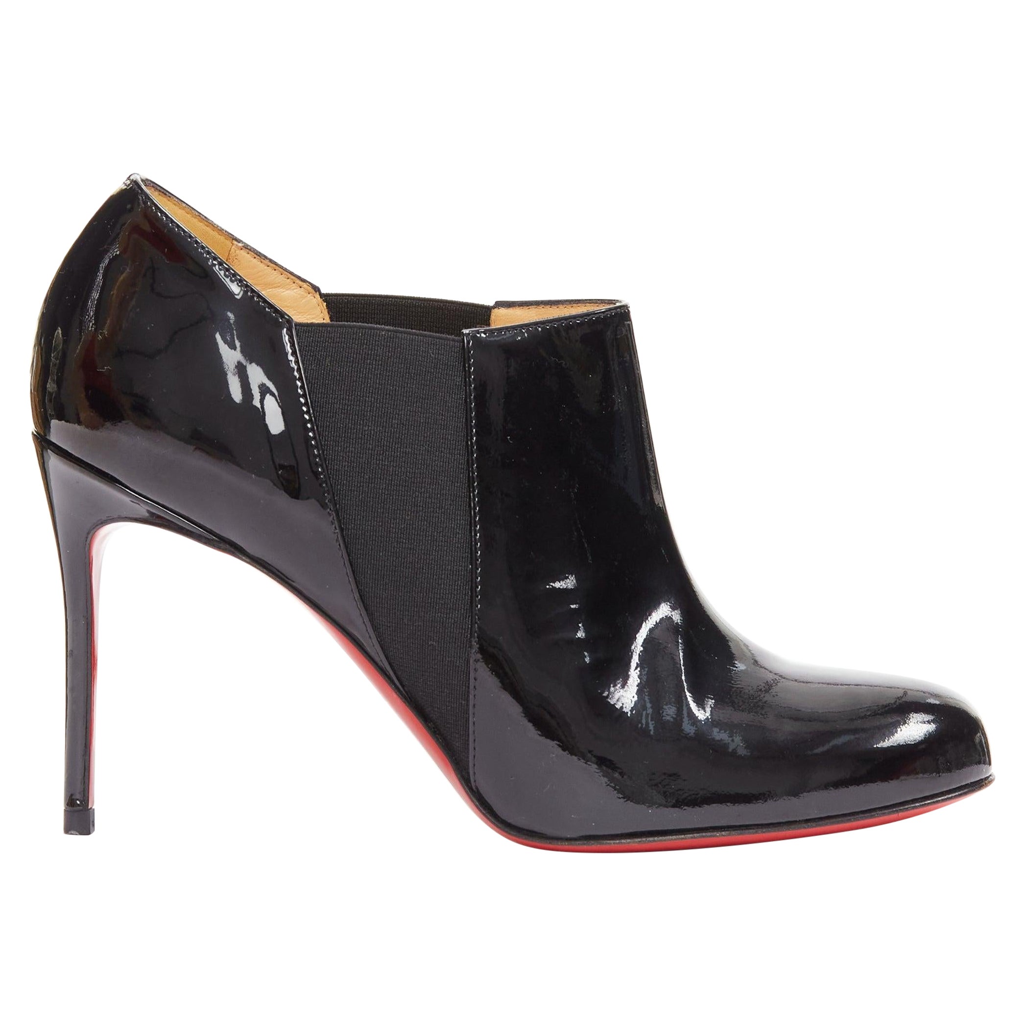 CHRISTIAN LOUBOUTIN Lastoto 80 black patent leather bootie heels EU37 For Sale