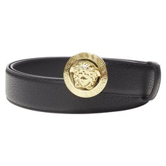 Used VERSACE Medusa Medallion Coin gold buckle black leather belt 115cm 44-48"