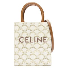 Celine Cabas vertical Brown Tromphe logo monogramme beige mini sac fourre-tout transversal