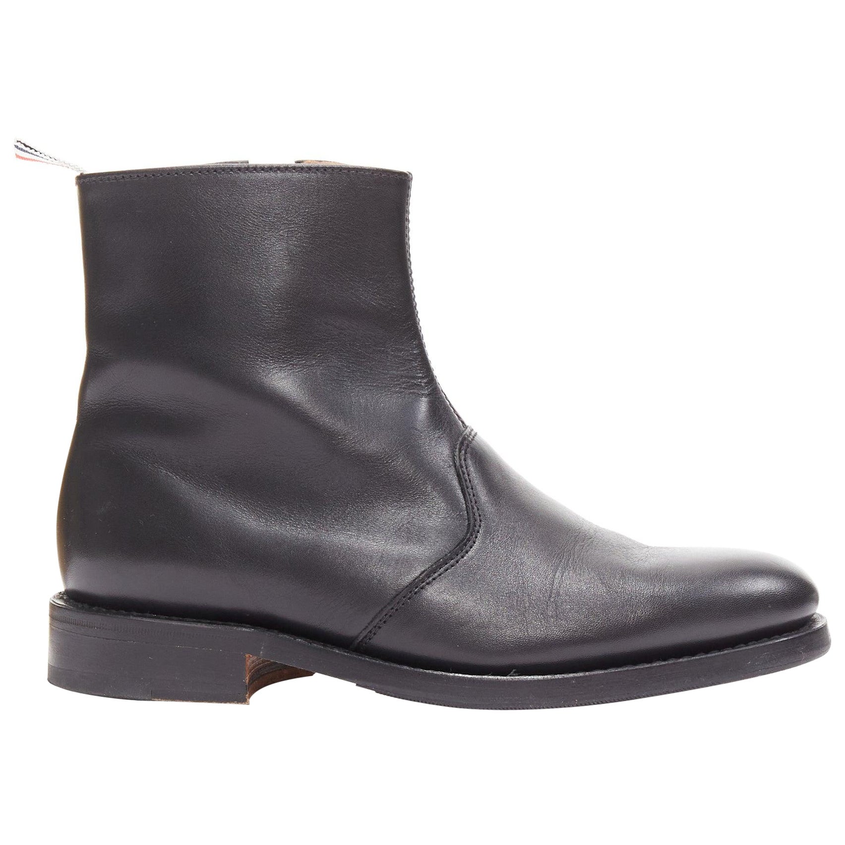 THOM BROWNE black leather red blue tab minimal zip ankle boots EU38 For Sale