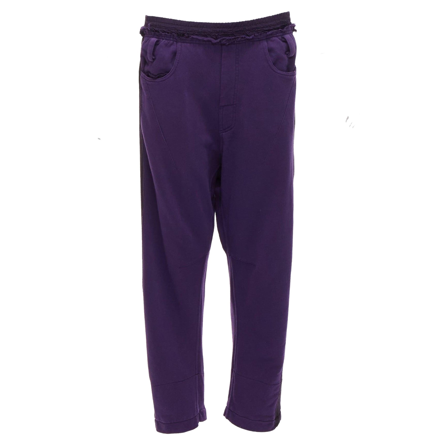 HAIDER ACKERMANN purple 100% washed cotton black trimmed darted joggers S For Sale