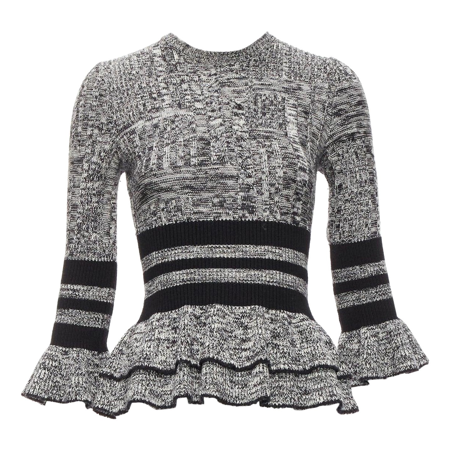 ALEXANDER MCQUEEN grey wool silk grey melange peplum pullover sweater S For Sale