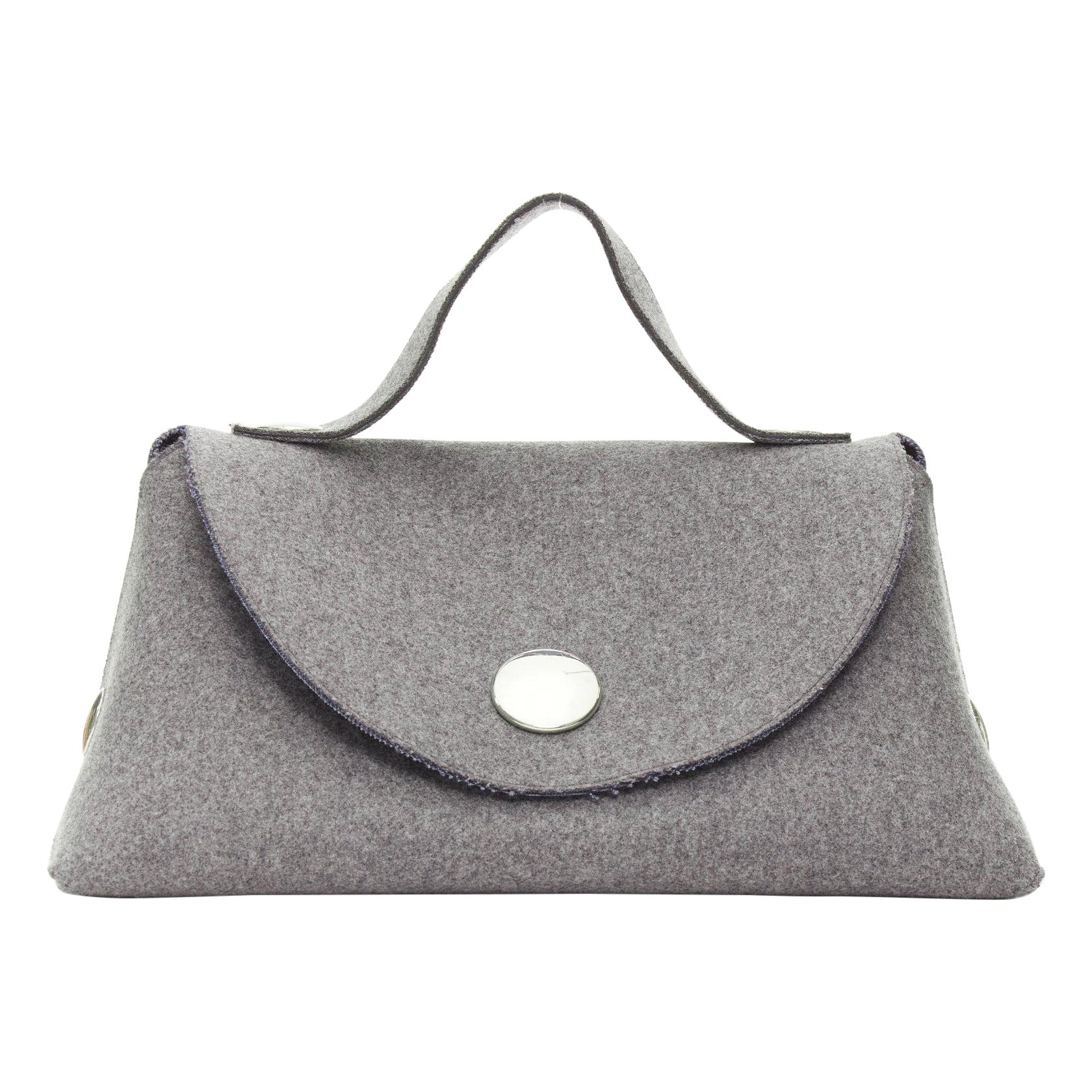 rare CELINE Phoebe Philo 2014 Runway Orb grey wool felt top handle bag For Sale