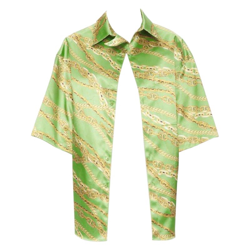 BALENCIAGA 2018 Runway line green gold chain print stiff boxy shirt FR34 XS For Sale