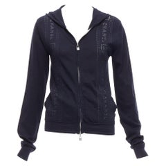 CHANEL Karl Lagerfeld 07c Sports cotton logo trim lock hoodie jacket FR34 XS