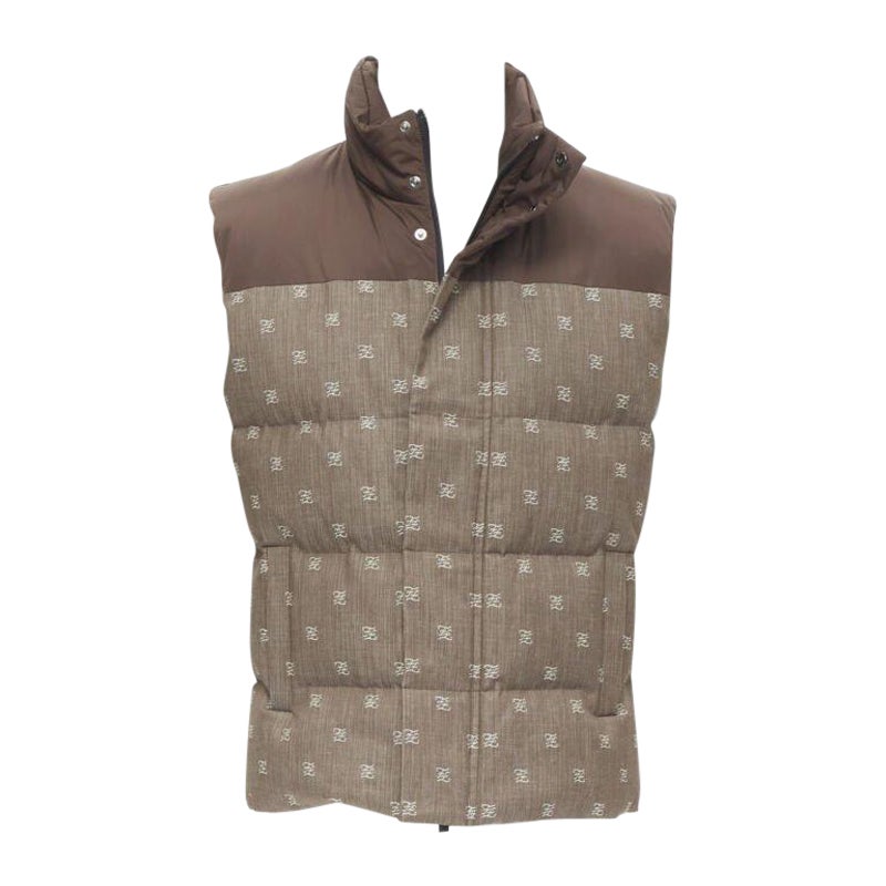 FENDI script FF Zucca monogram jacquard cotton down puffer vest jacket EU46 For Sale