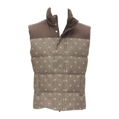 Used FENDI script FF Zucca monogram jacquard cotton down puffer vest jacket EU46