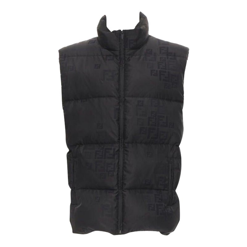 FENDI black FF Zucca monogram black goose down padded vest IT54 2XL For Sale