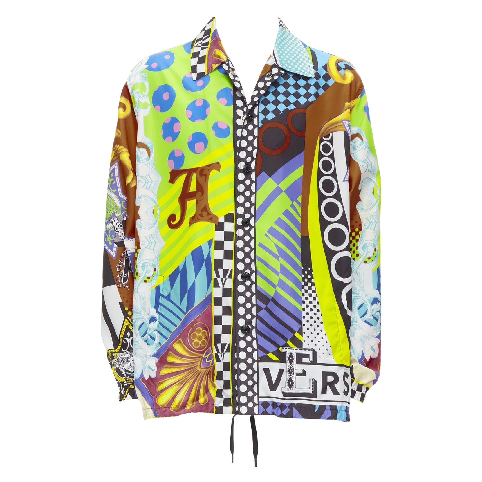VERSACE 2020 Runway Pop Temple print nylon windbreaker shirt jacket EU50 L For Sale